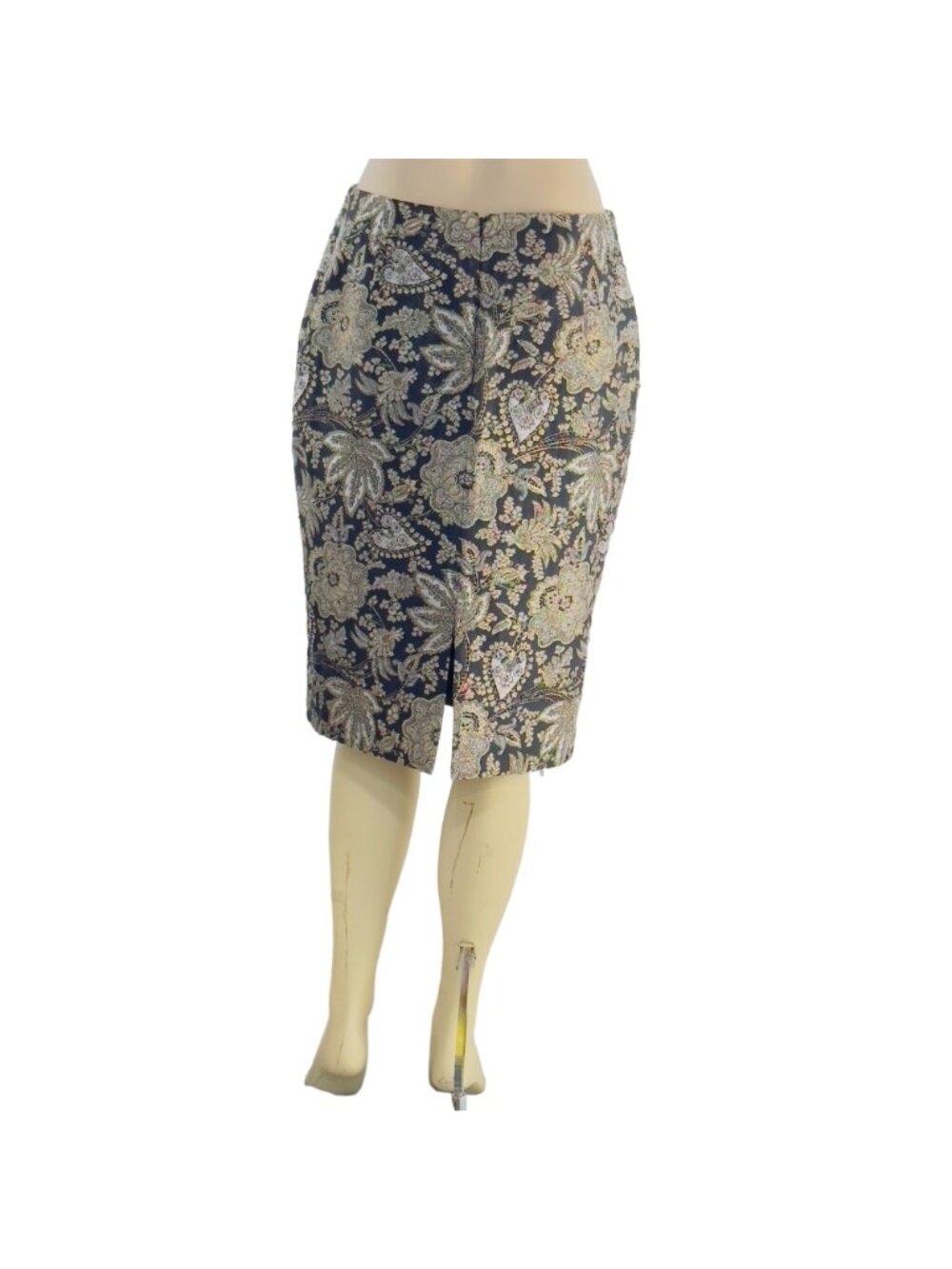 CARMEN MARC VALVO SIGNATURE Womens Skirt Black Gold Sequined Brocade Pencil Sz 8 - Picture 6 of 12